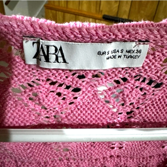 (S)🆕️🚨🎀Zara Pretty In Pink🎀🚨 Frilly Crochet Knit Crop Cardigan Ptp18"×L17" - Picture 7 of 7